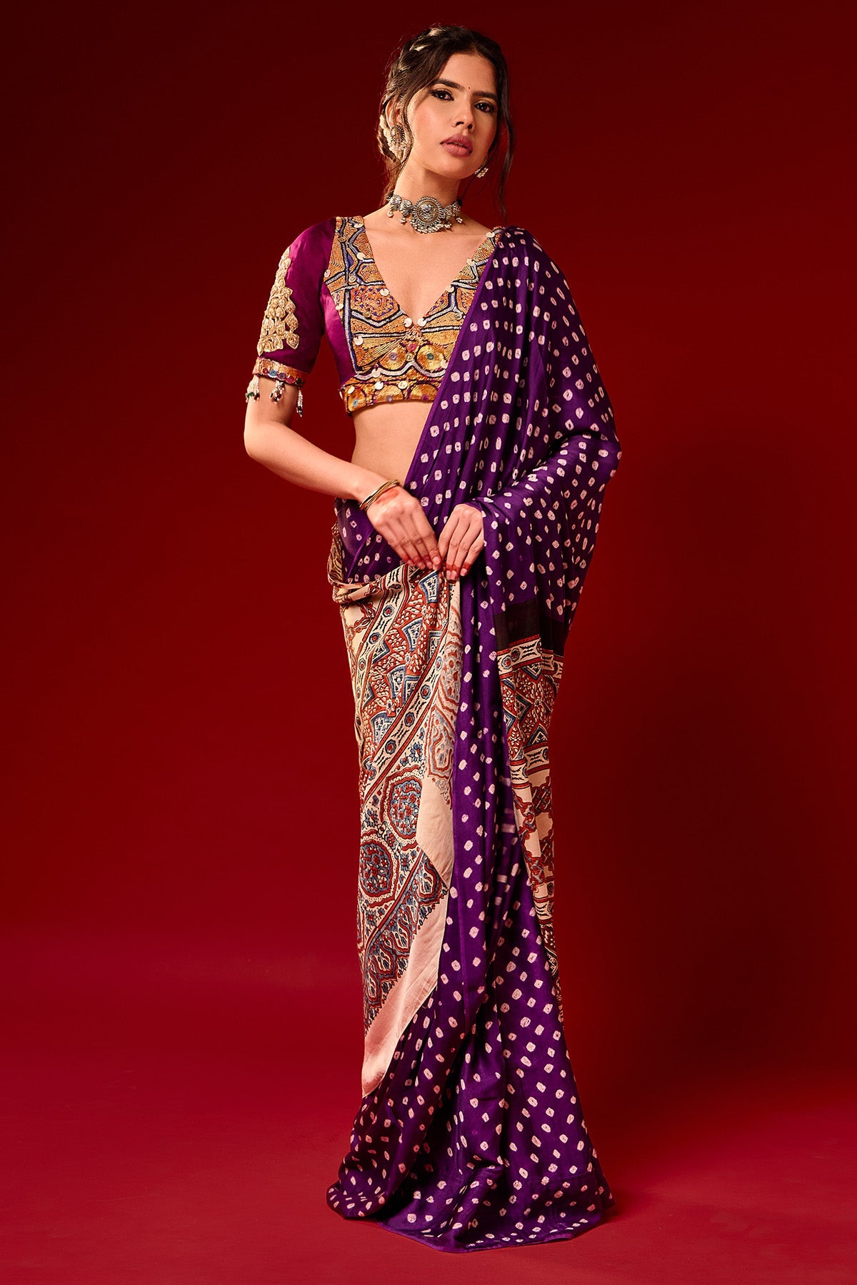 Buy Purple Marodi Saree & Blouse for women by Aishawarya Tyagi online available at scrollnshops