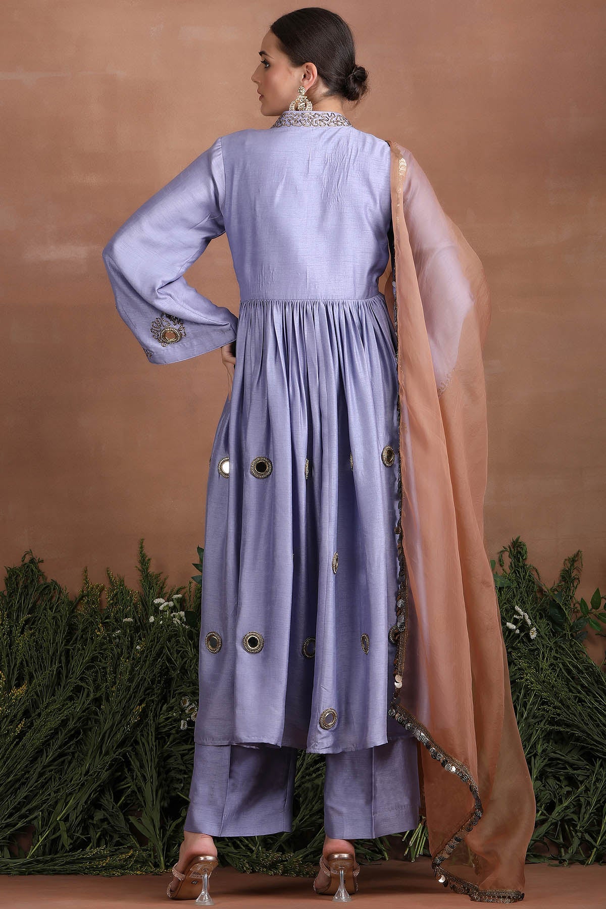 Purple Mirror Work Anarkali Set