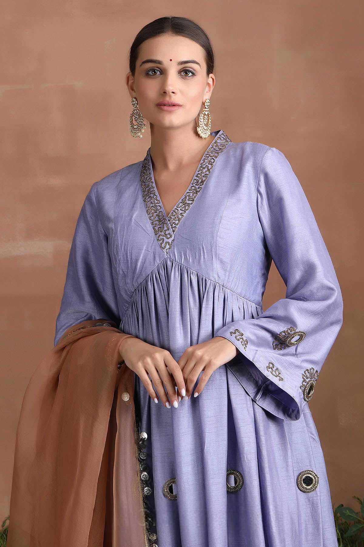 Purple Mirror Work Anarkali Set