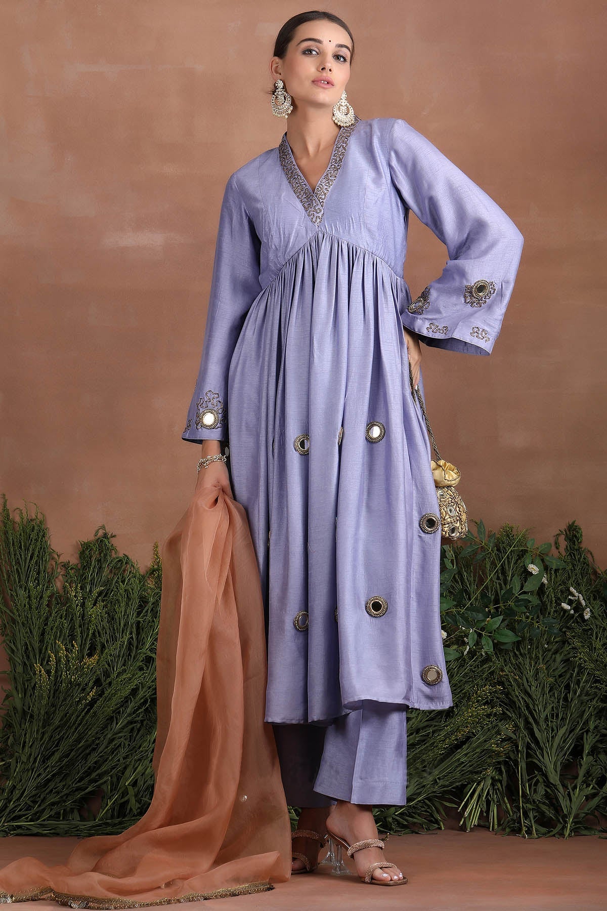 Buy Purple Mirror Work Anarkali Set by Poppy Flower for women online at ScrollnShops