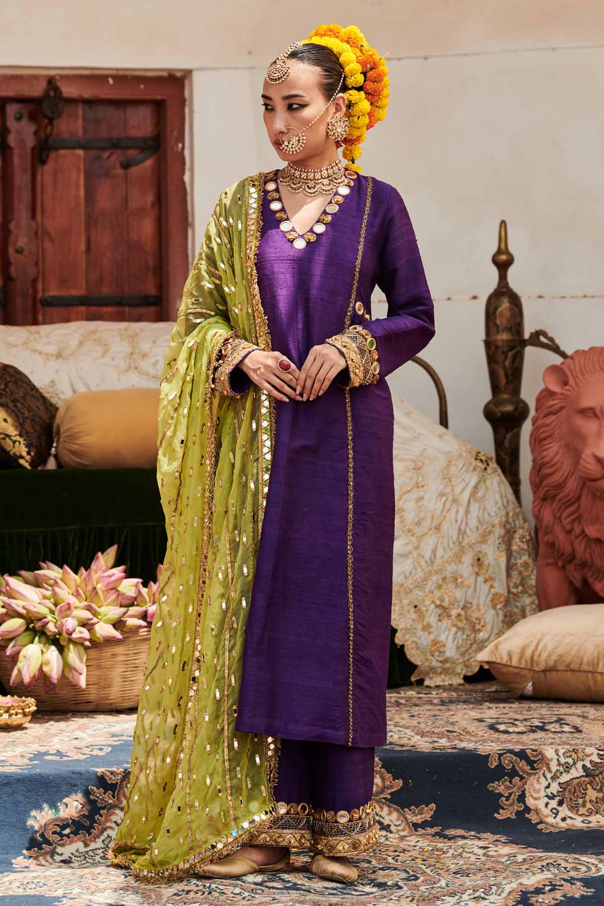 Buy ITRH, Designer Purple Mirror Work Kurta Set Online