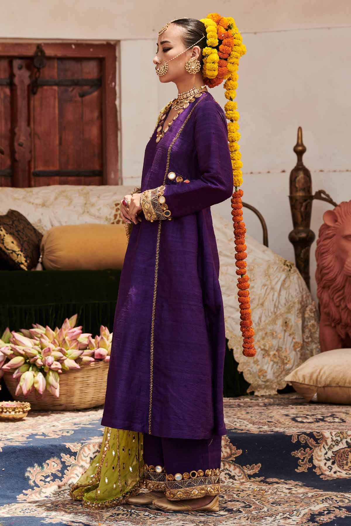 Purple Mirror Work Kurta Set