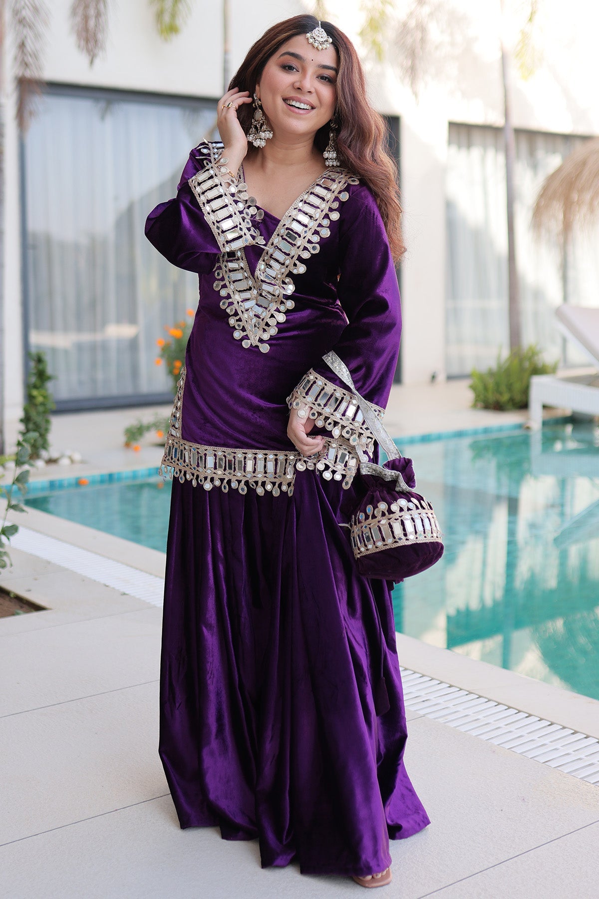 Buy Purple Mirror Work Kurta Set for women by Aastha Fashion online available at scrollnshops