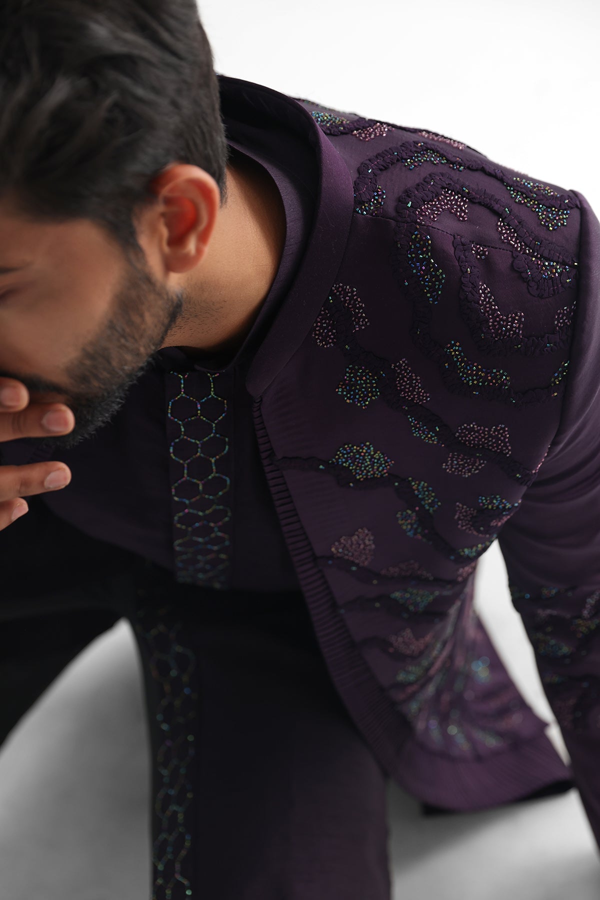 Purple Modal Satin Achkan Set