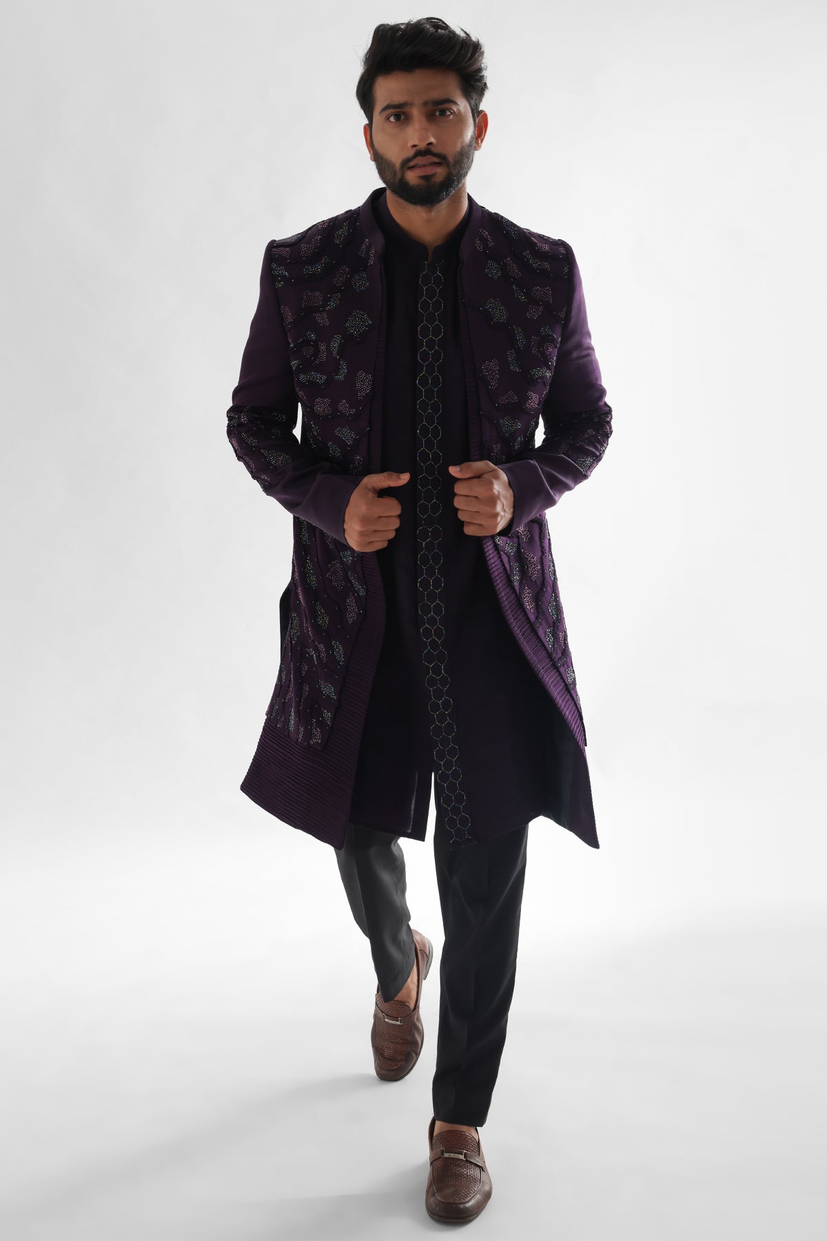 Buy Purple Modal Satin Achkan Set for men by Paarsh Atelier online available at scrollnshops