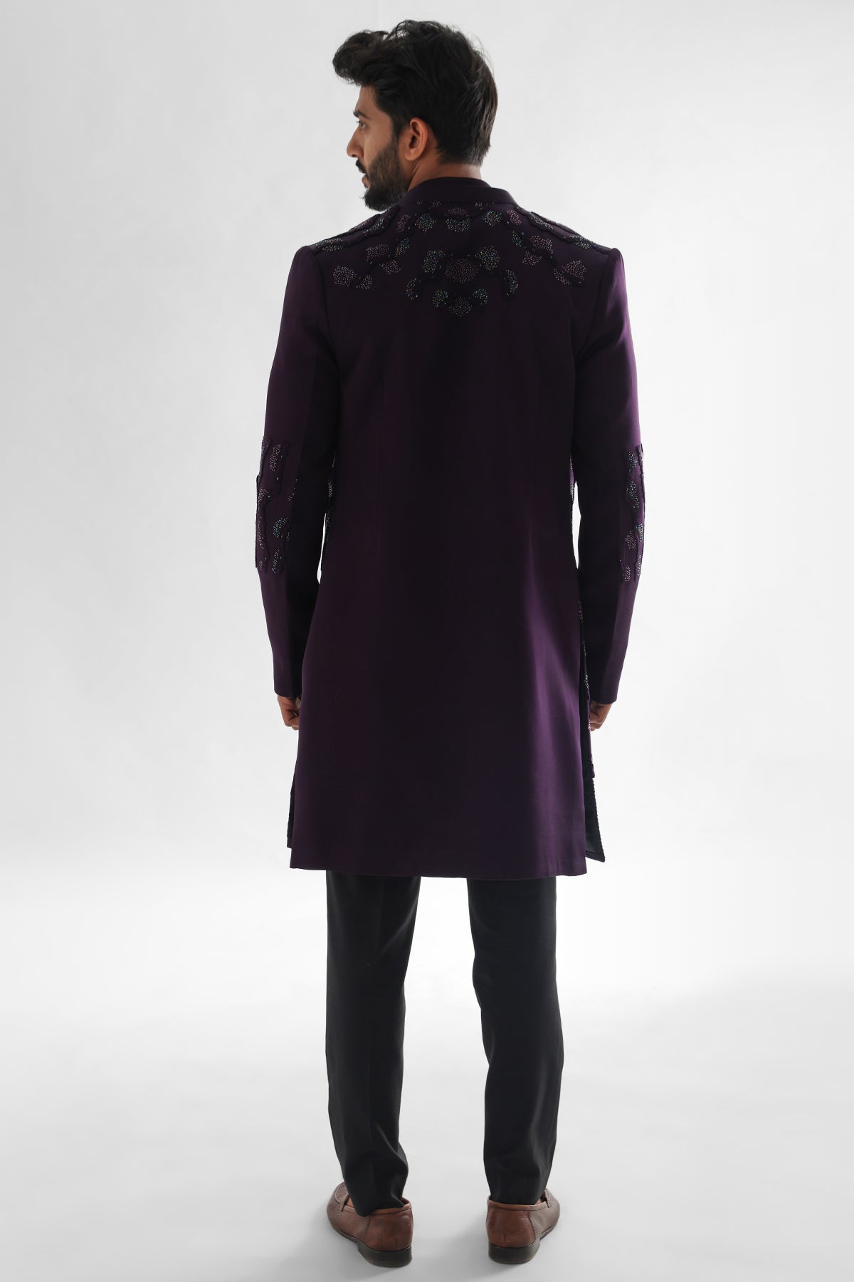 Purple Modal Satin Achkan Set