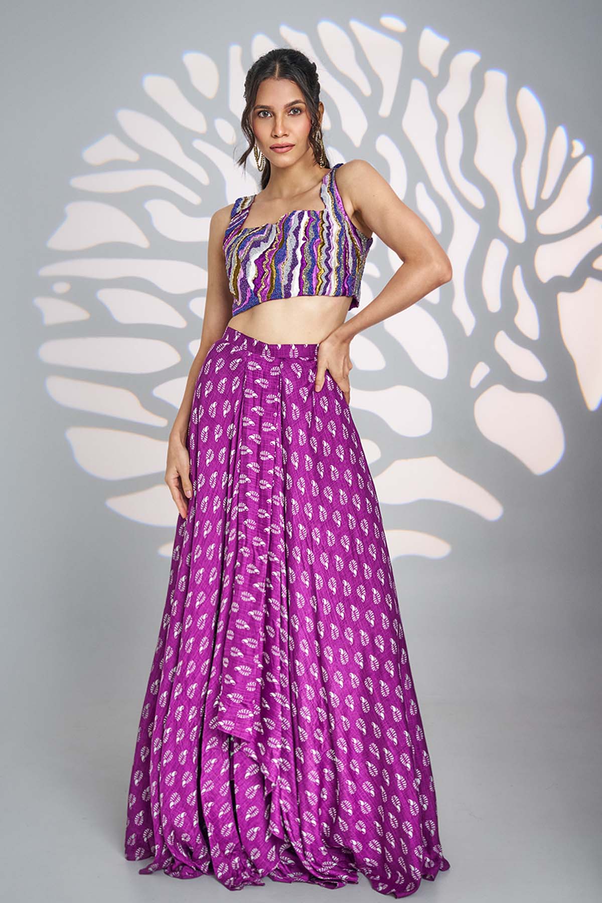 Buy Purple Moti Sequins Lehenga Set for women by Ricka Gauba online available at scrollnshops