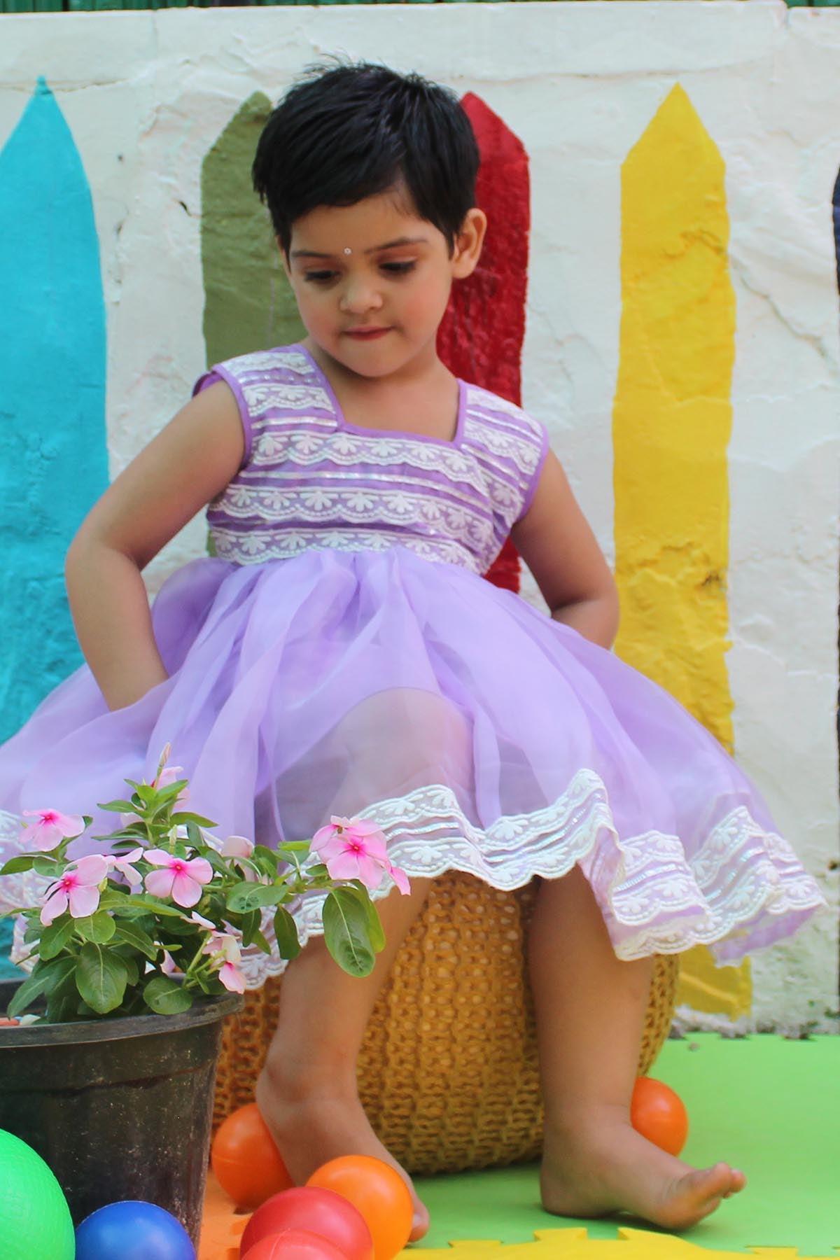 Purple Net Square Neck Dress