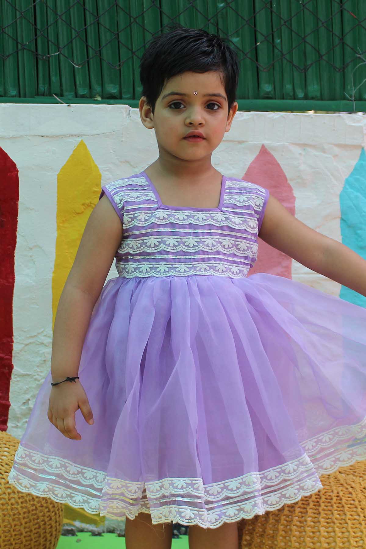 Buy Purple Net Square Neck Dress by ViYa for Girls online at ScrollnShops