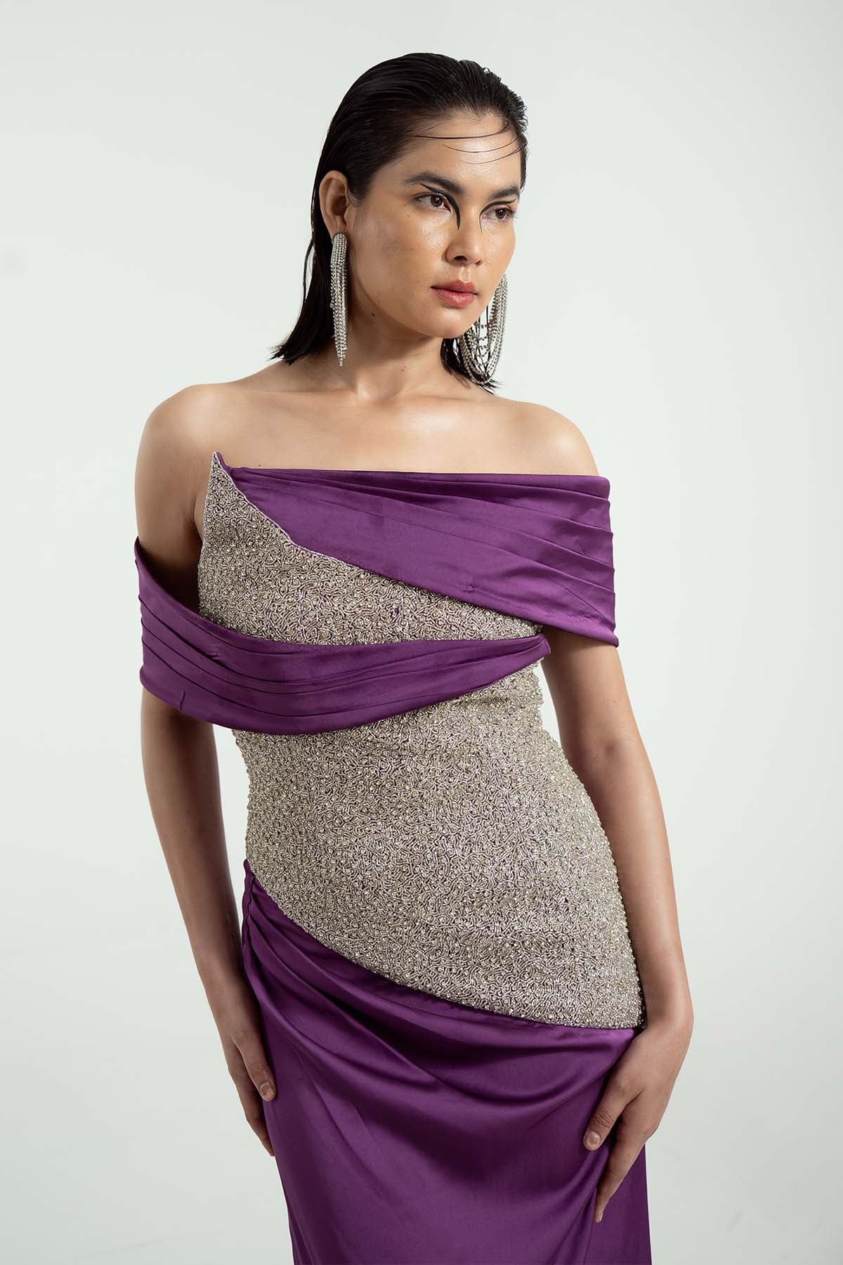 Purple Off Shoulder Maxi Dress