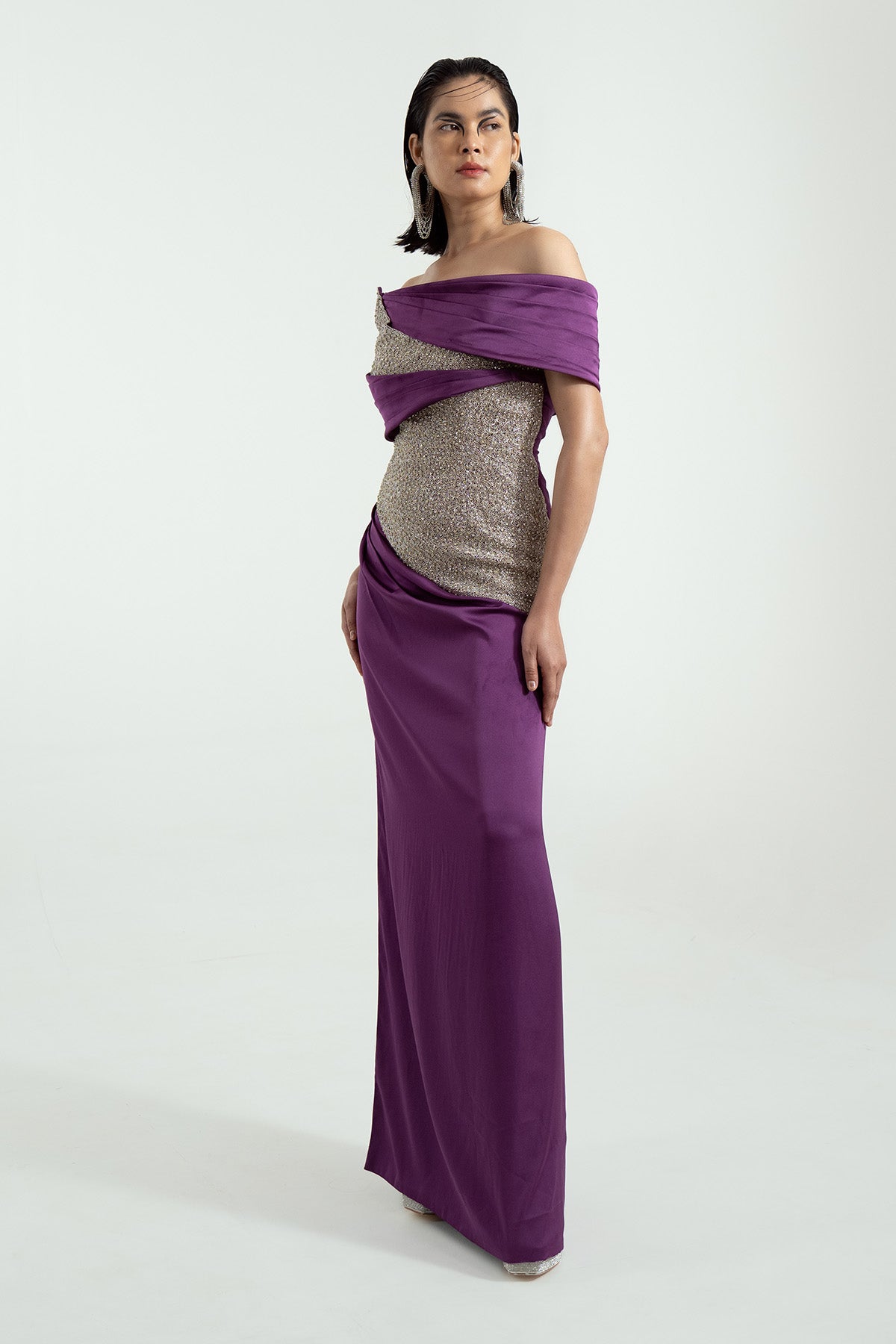Purple Off Shoulder Maxi Dress