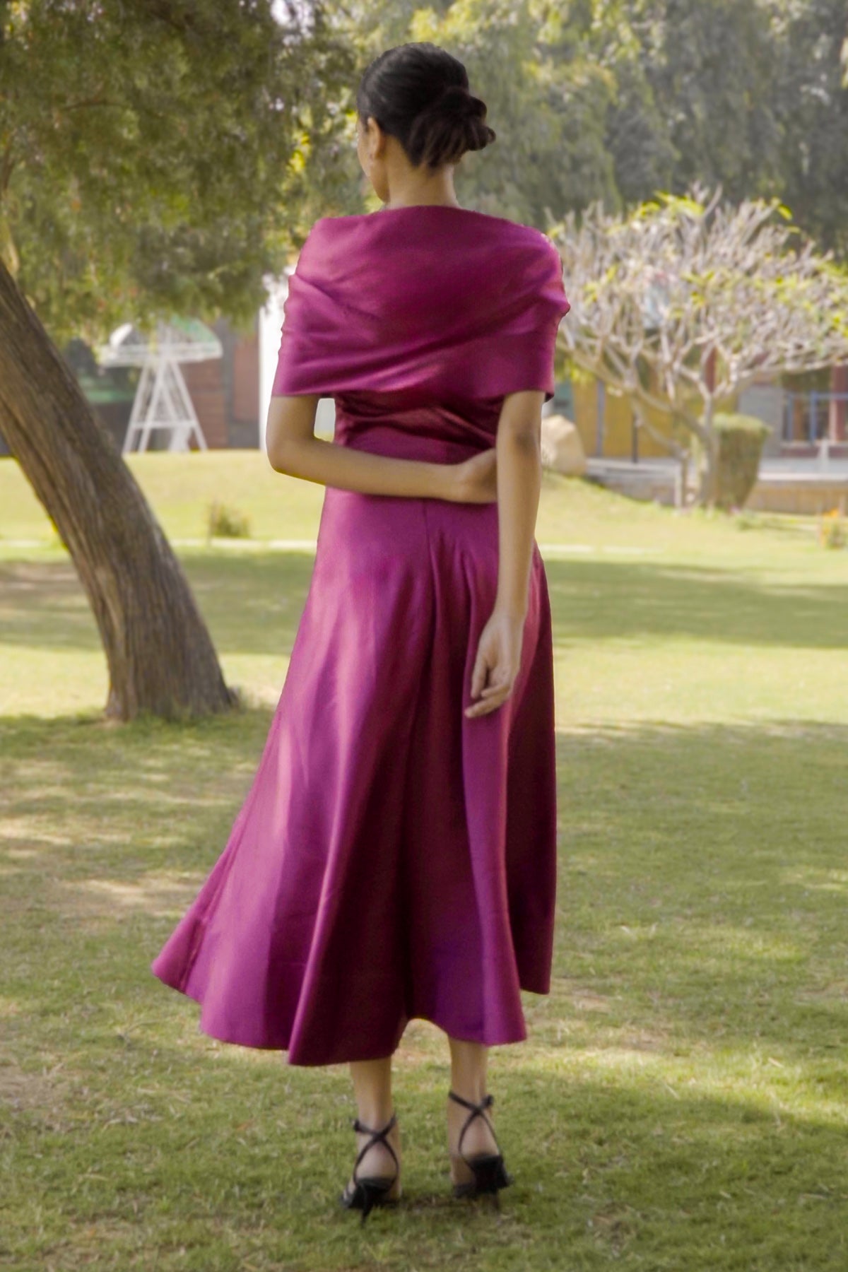 Purple Off Shoulder Midi Dress