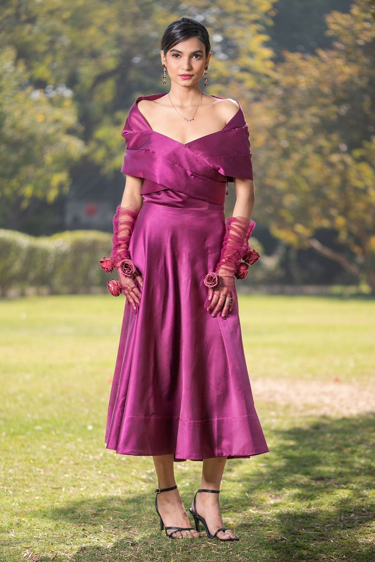 Buy Purple Off Shoulder Midi Dress by Smita Shrinivas for women online at ScrollnShops