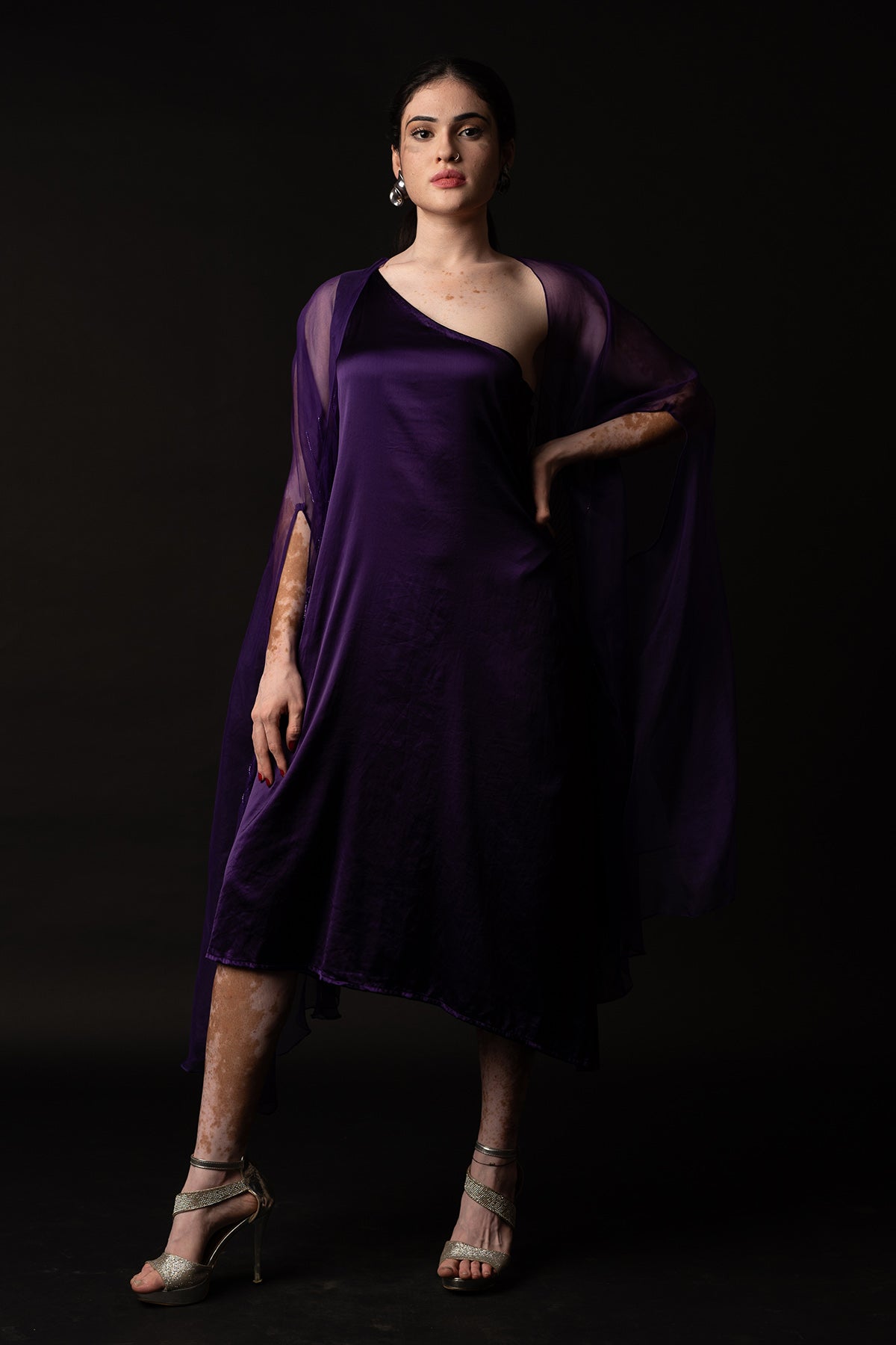 Buy Purple One Shoulder Dress & Cape by Krishnamani for Women online at ScrollnShops