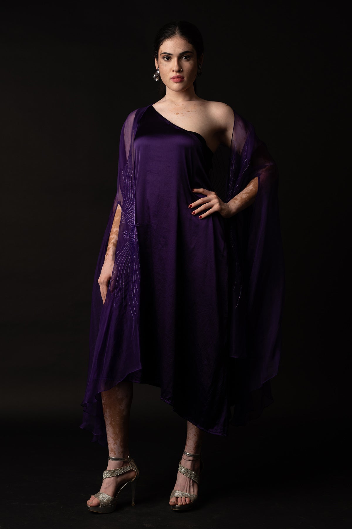 Purple One Shoulder Dress & Cape