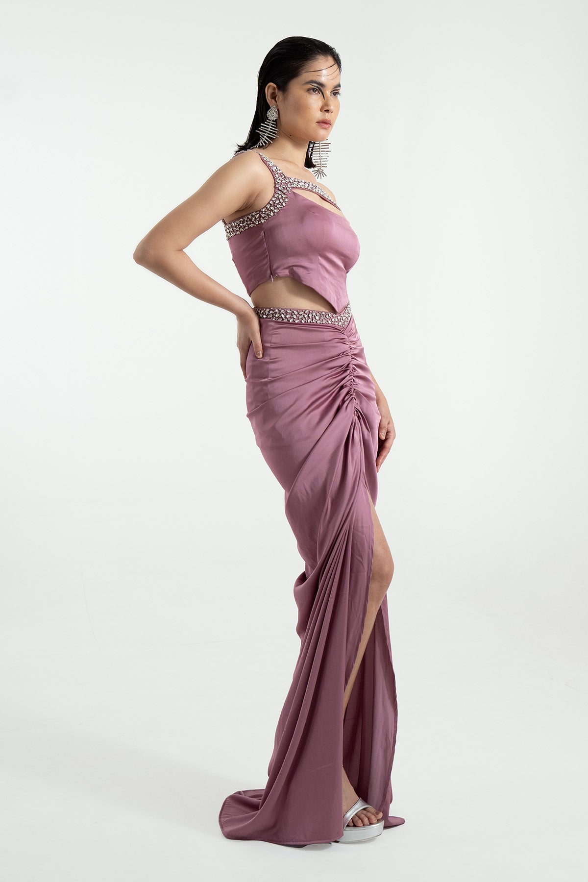 Purple One Shoulder Skirt Set