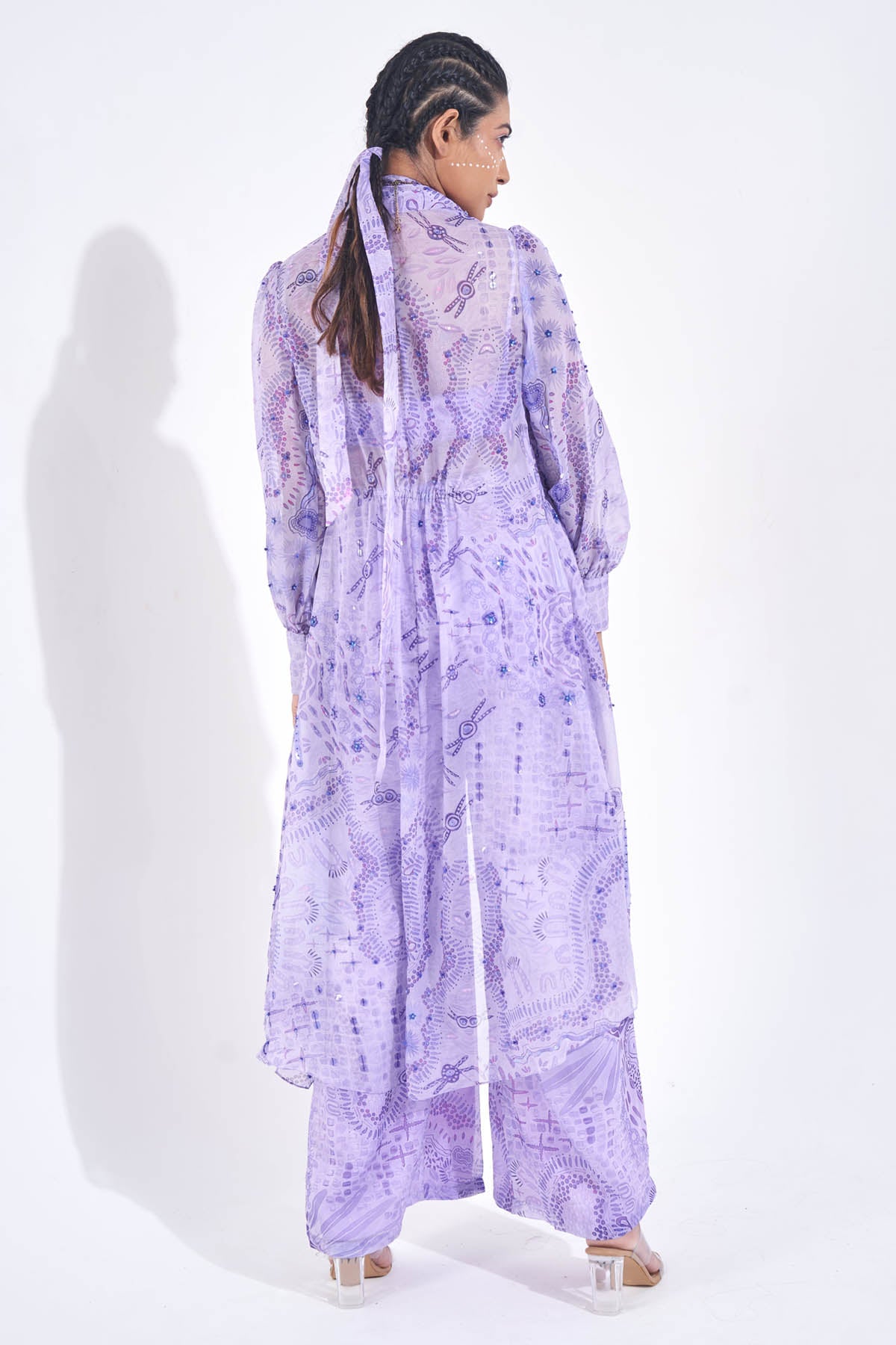 Purple Organza Print Bustier & Pants