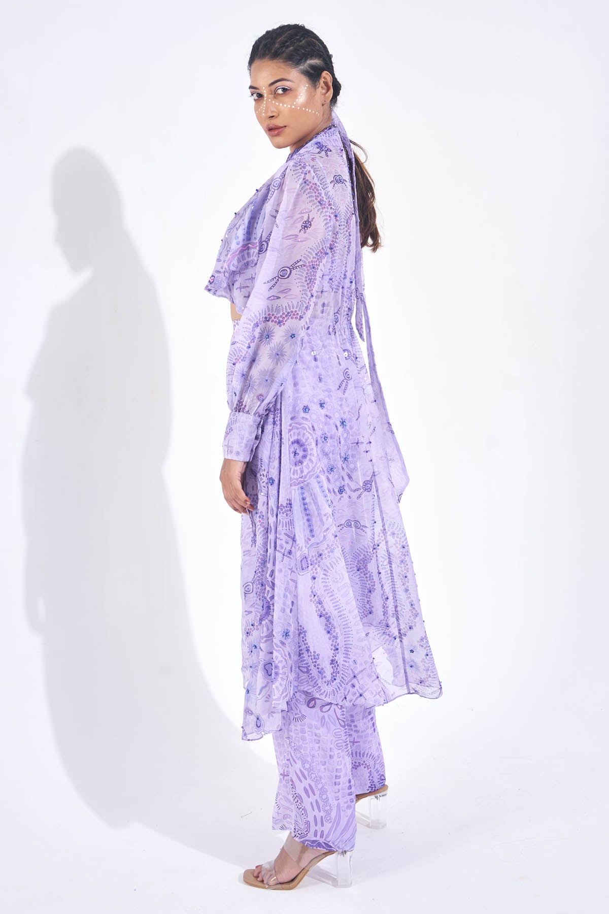 Purple Organza Print Long Jacket