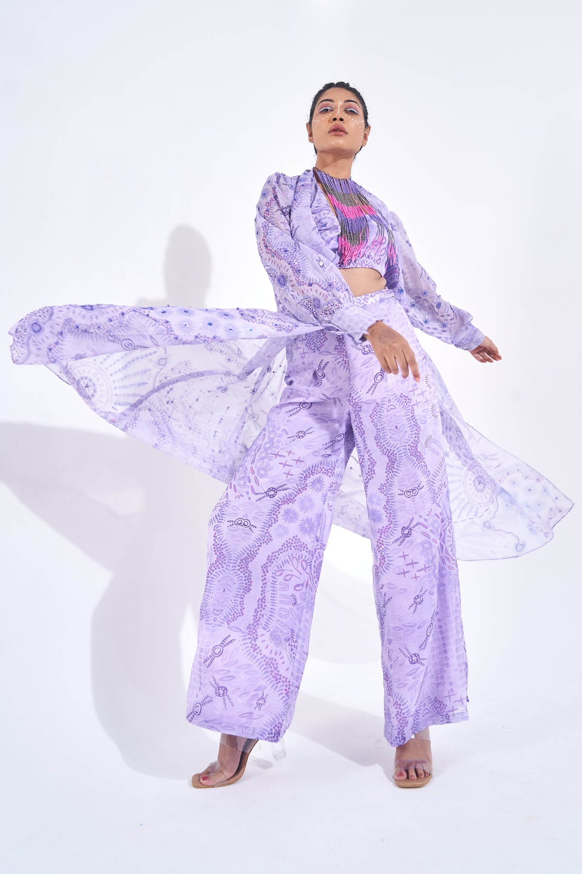 Purple Organza Print Long Jacket