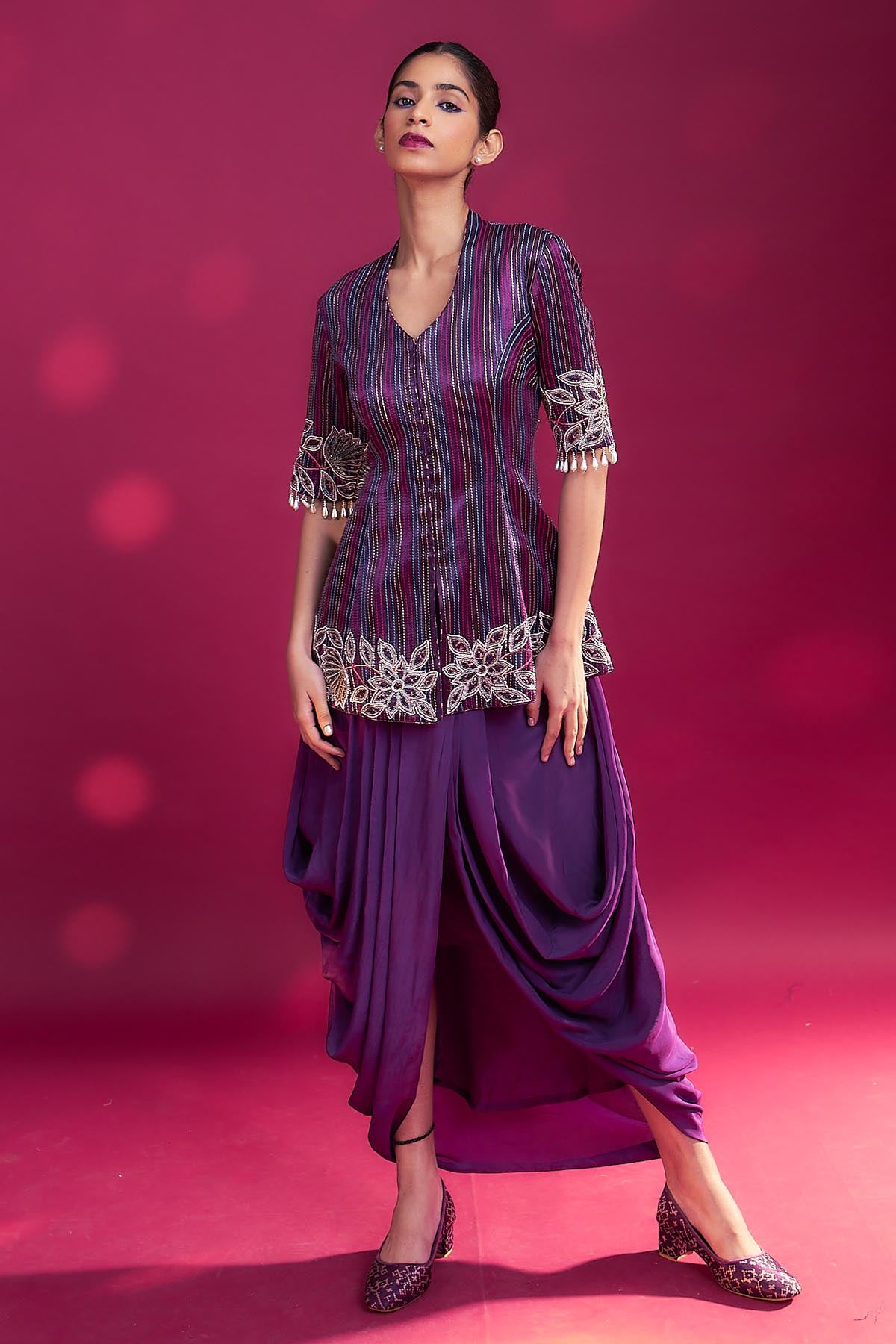 Purple Patchwork Jacket & Dhoti