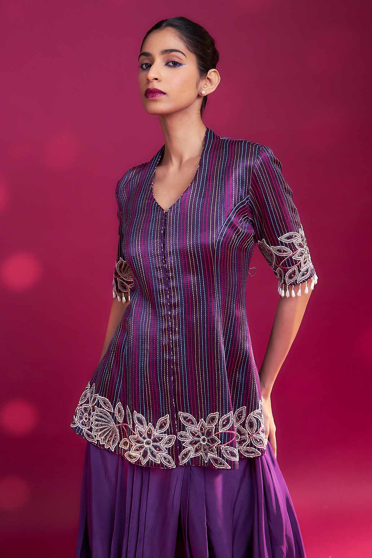 Purple Patchwork Jacket & Dhoti