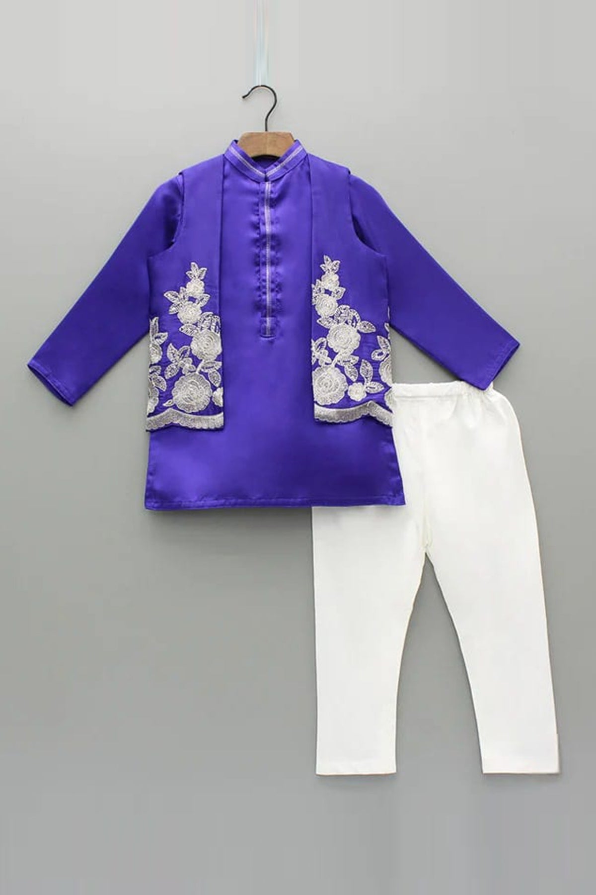 Buy Purple Peacock Bundi Kurta Set for boy by Little Brats online available at scrollnshops