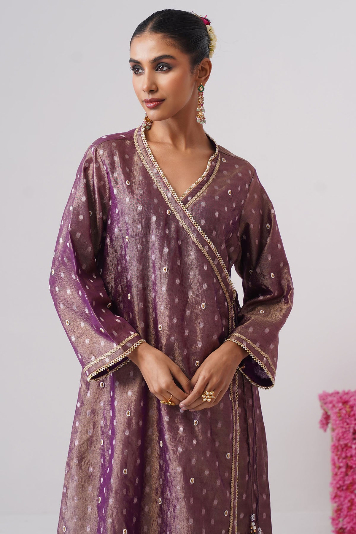 Purple Pearl Zari Kurta & Pants