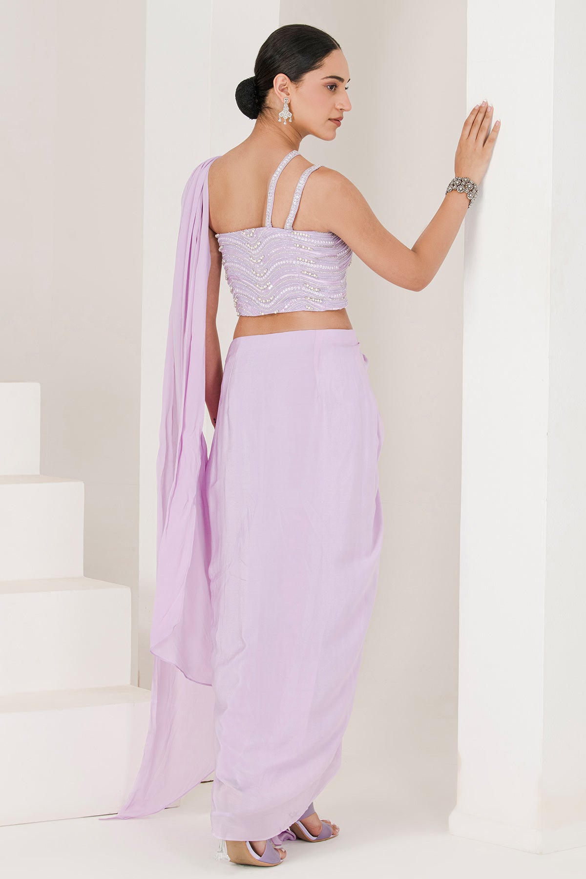 Purple Pearls Pre-Stitched Saree