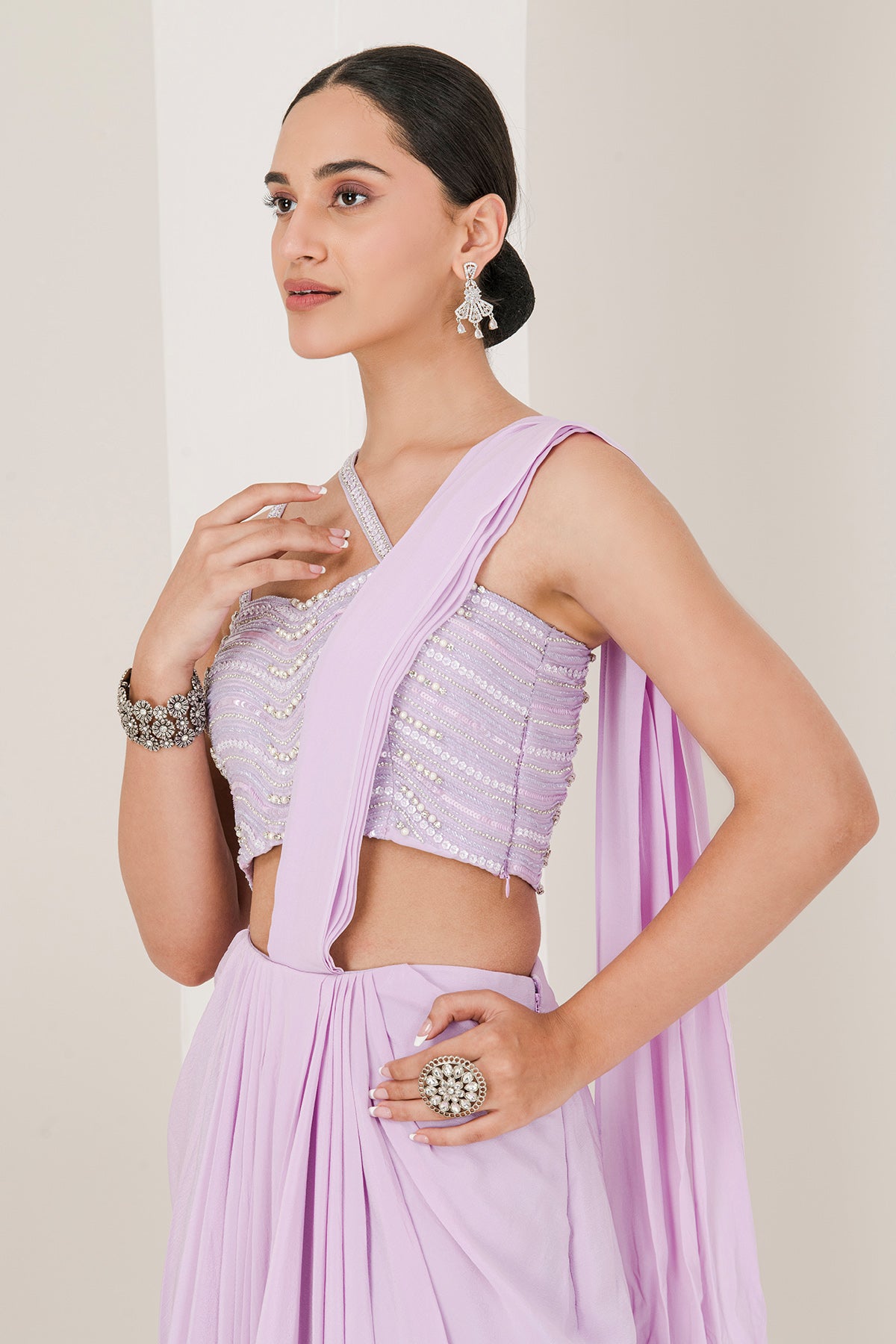 Purple Pearls Pre-Stitched Saree