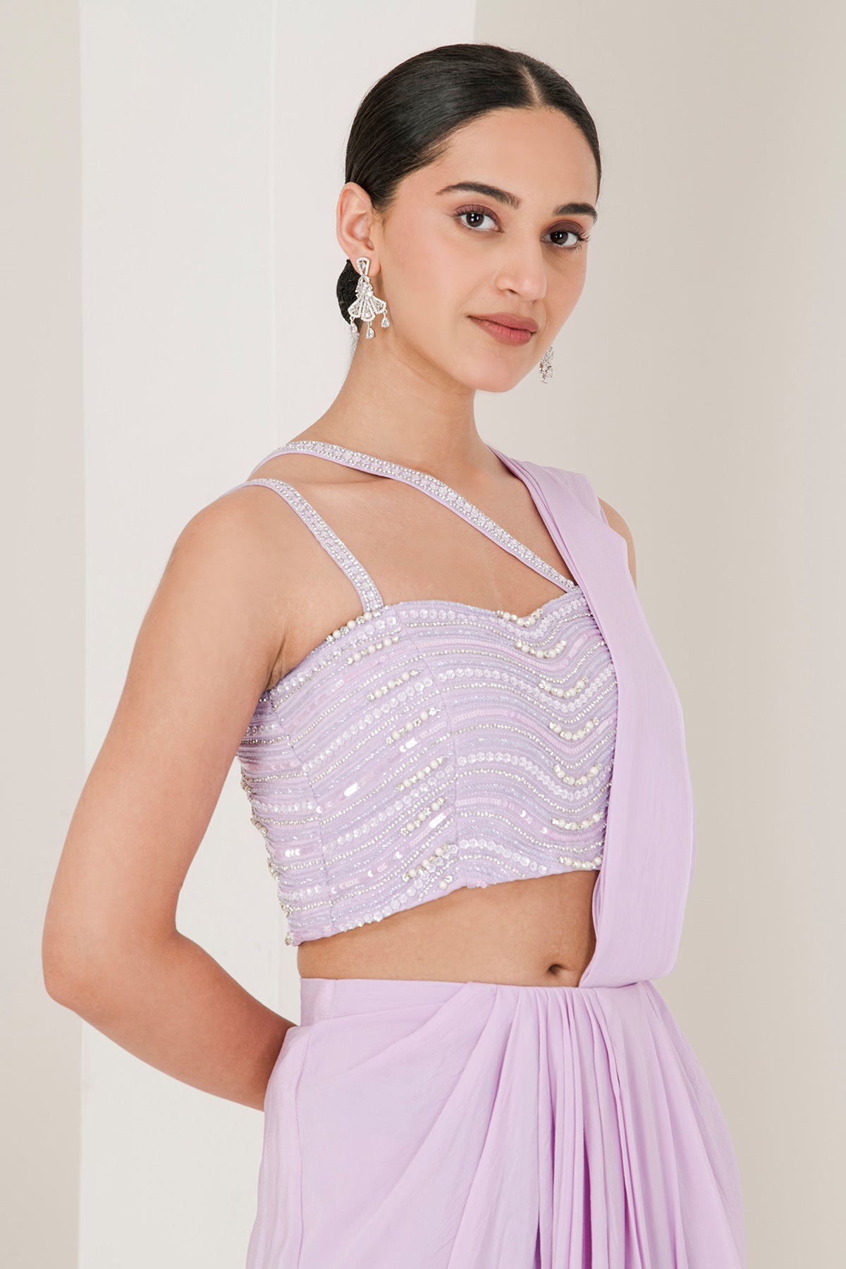 Purple Pearls Pre-Stitched Saree