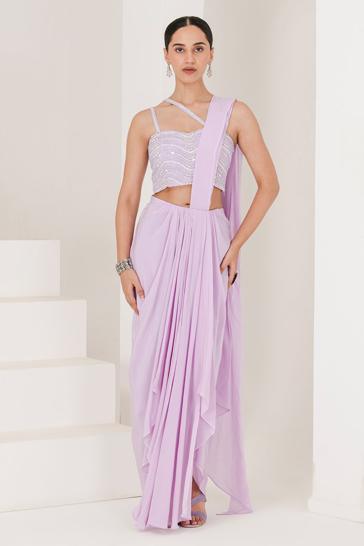 Buy Purple Pearls Pre-Stitched Saree by The Maive for women online at ScrollnShops