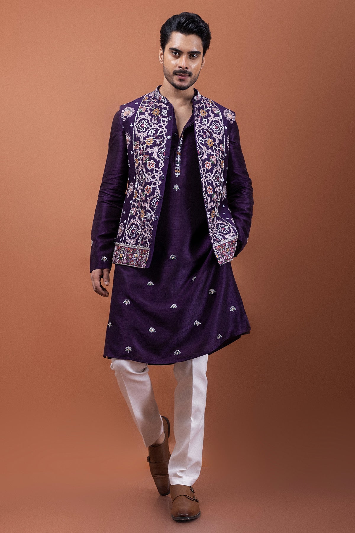 Buy Purple Pittah Detailing Kurta for men by Paarsh Atelier online available at scrollnshops