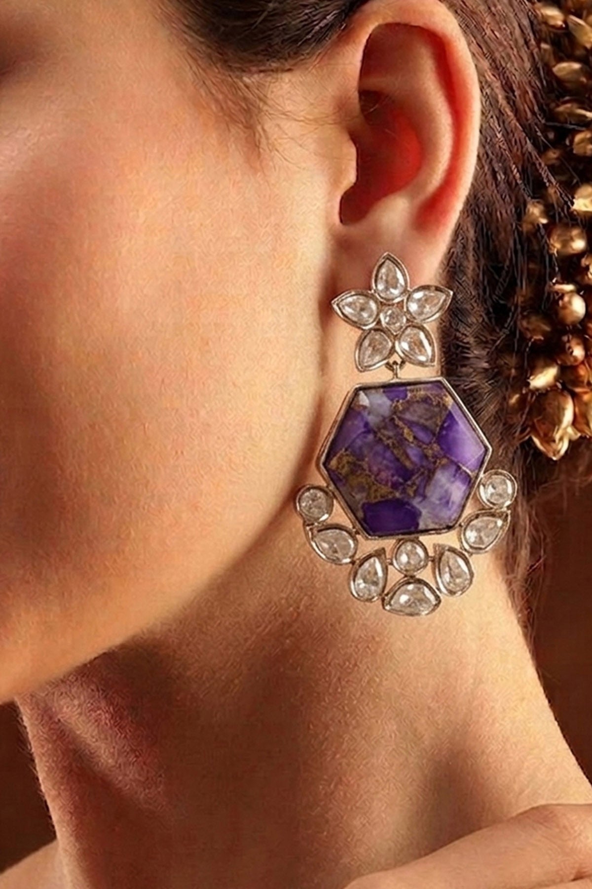 Buy Purple Polki Dangler Earring for women by Inko & Co online available at scrollnshops