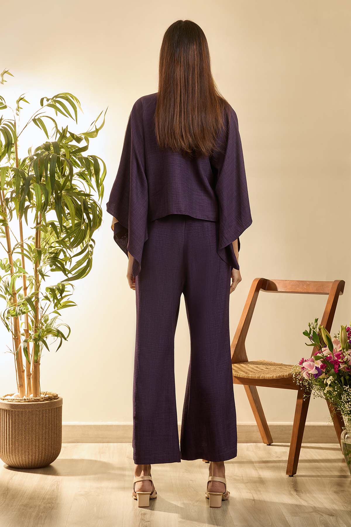 Purple Poncho Top & Slit Pants