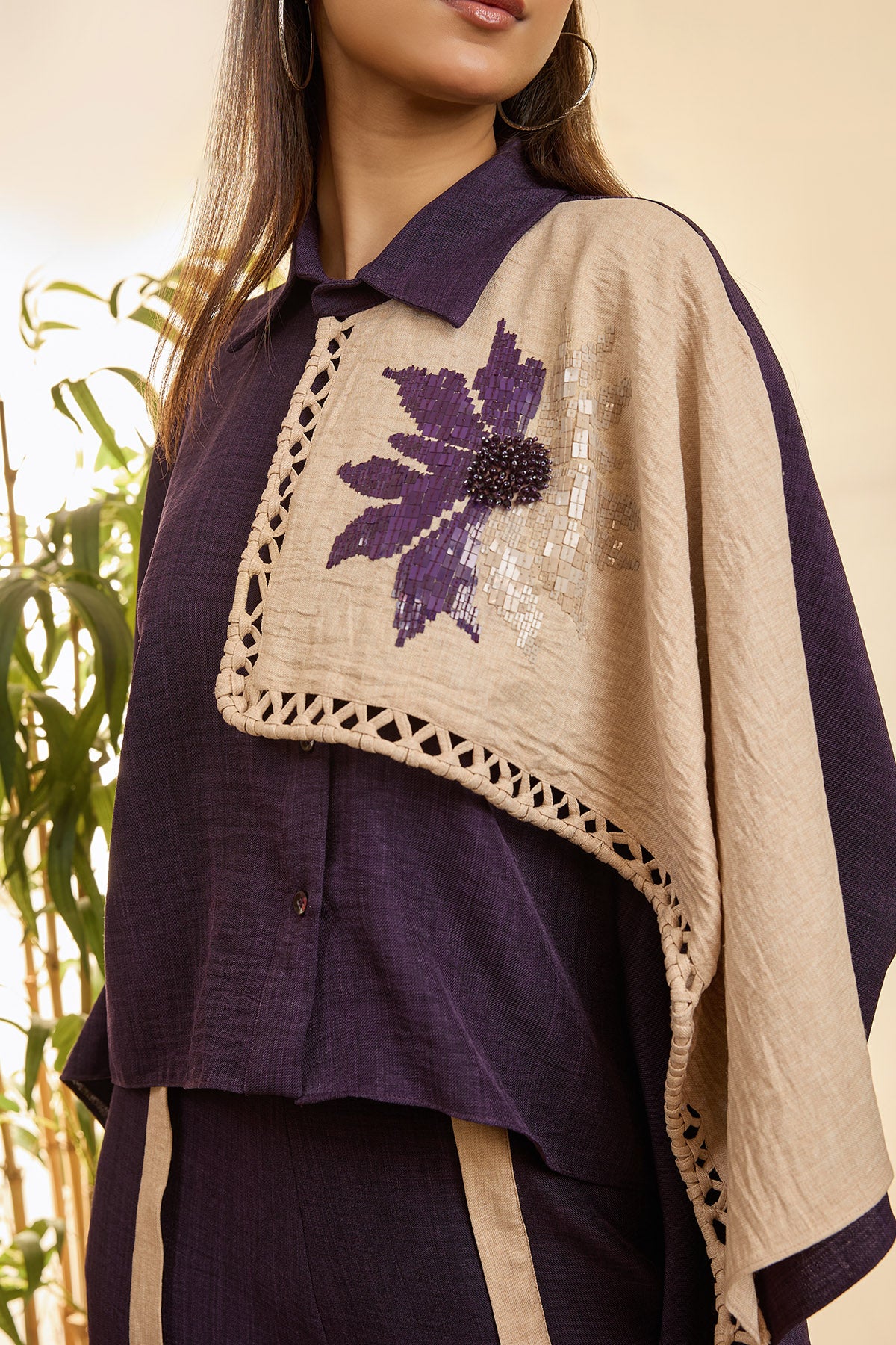 Purple Poncho Top & Slit Pants