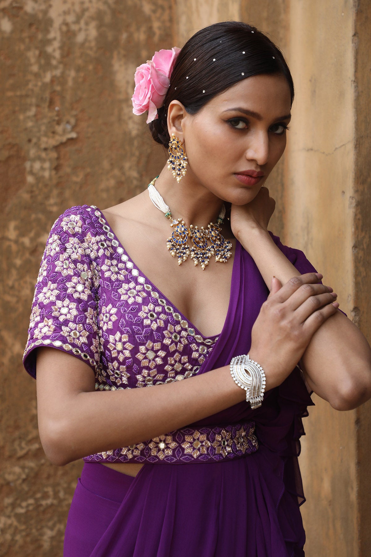 Purple Pre-Draped Frill Saree