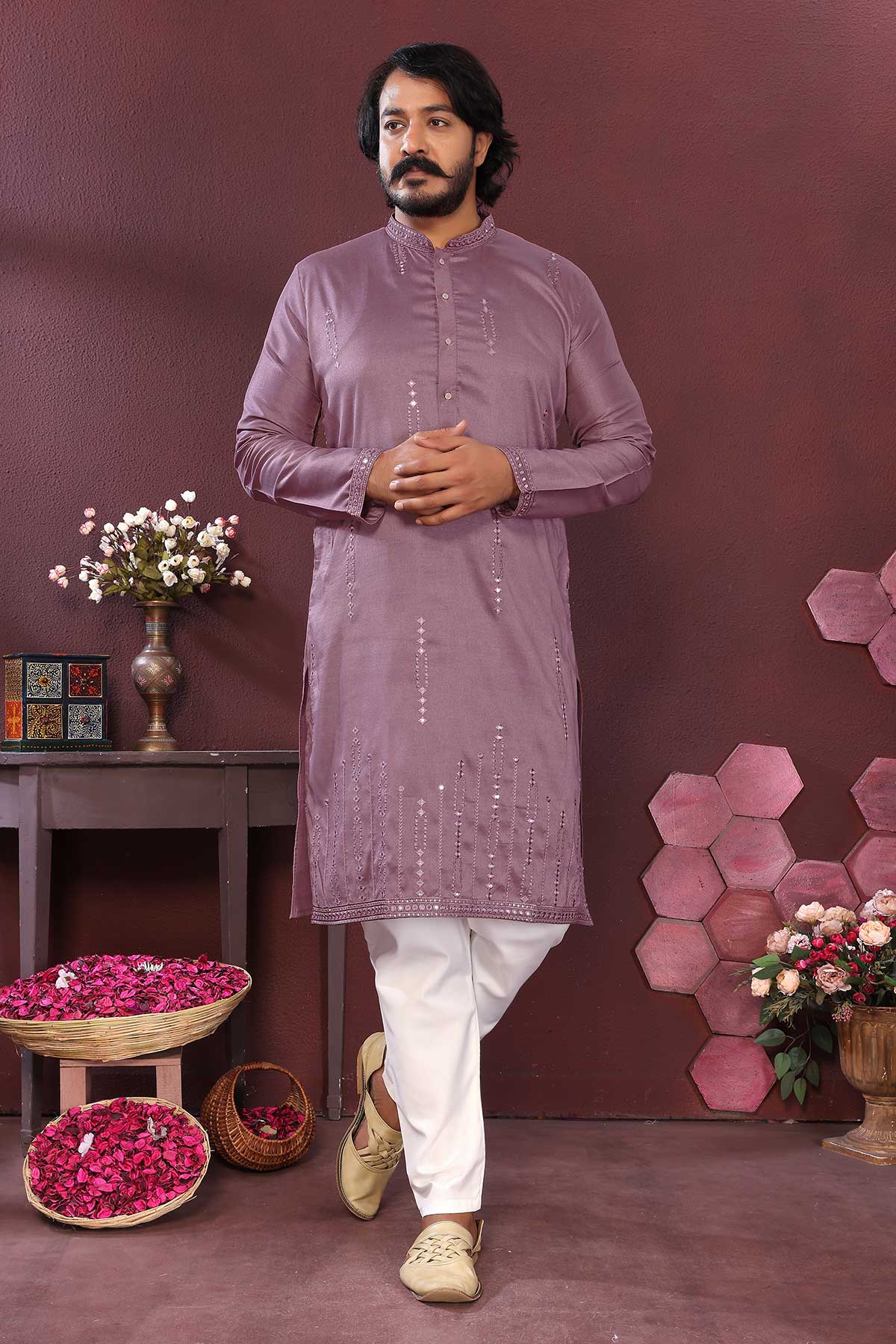 Buy Purple Premium Silk Kurta Set for men by Jyoti Fashion online available at scrollnshops