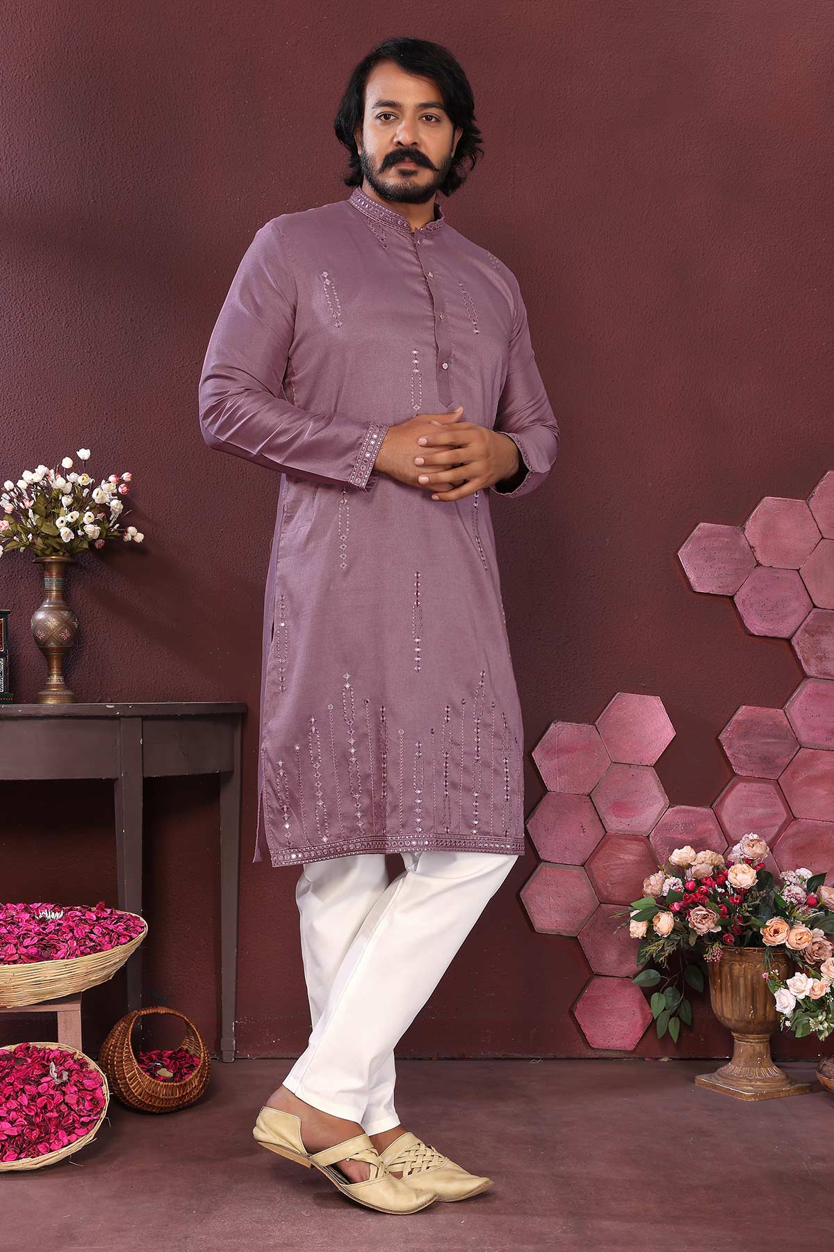 Purple Premium Silk Kurta Set