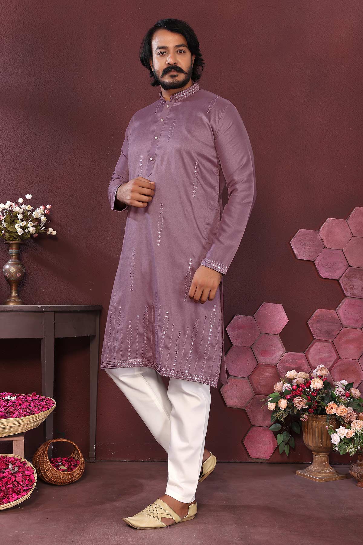 Purple Premium Silk Kurta Set