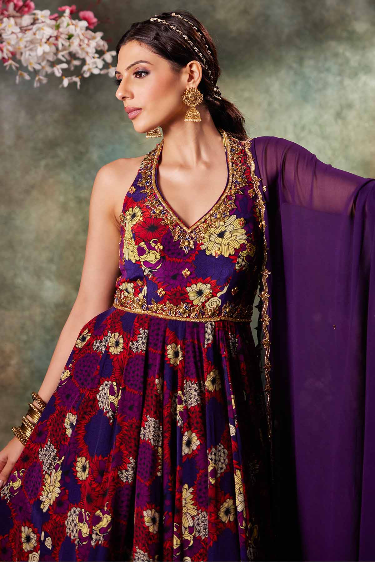 Purple Print Anarkali & Dupatta