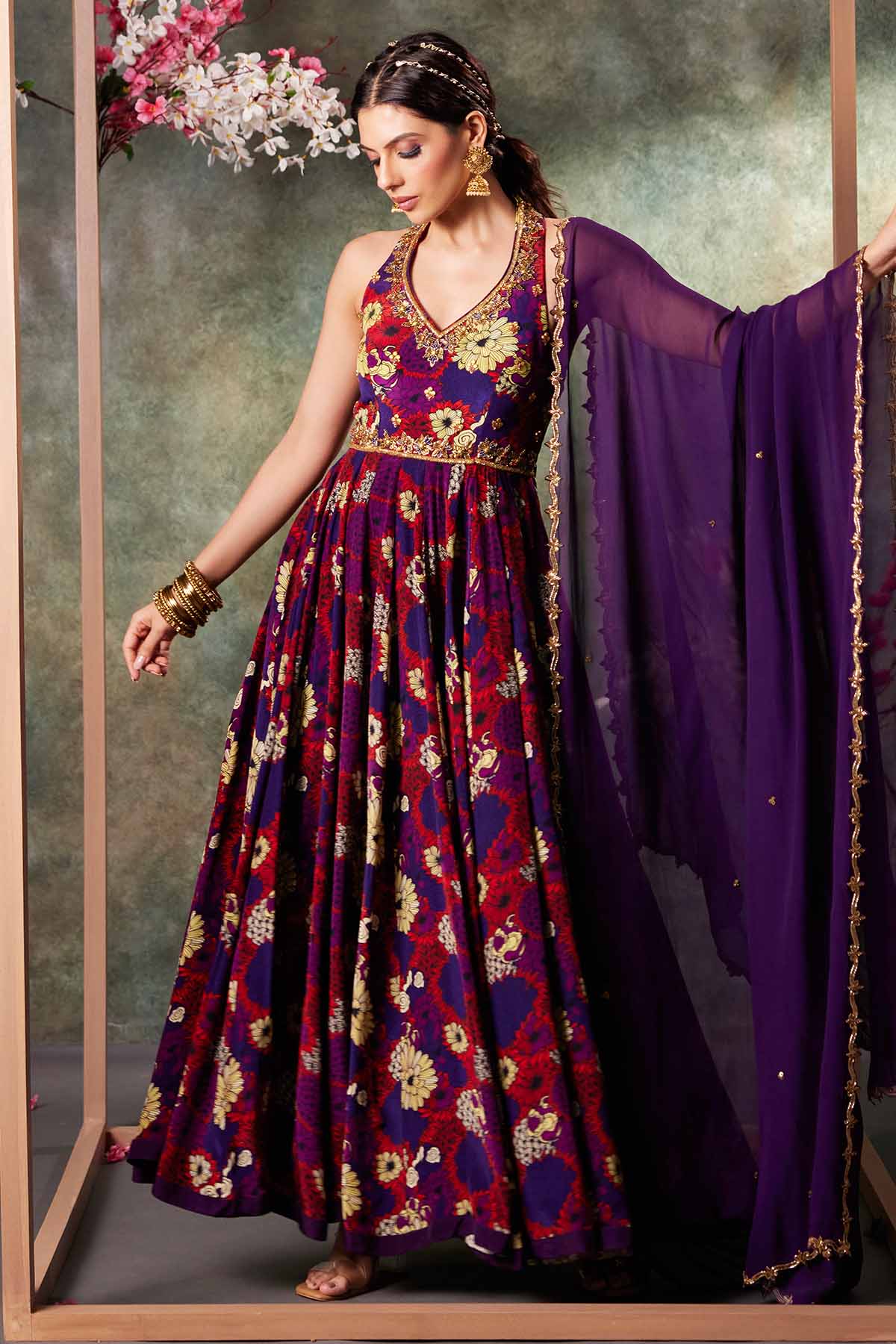 Buy Purple Print Anarkali & Dupatta by Mehak Murpana for women online at ScrollnShops