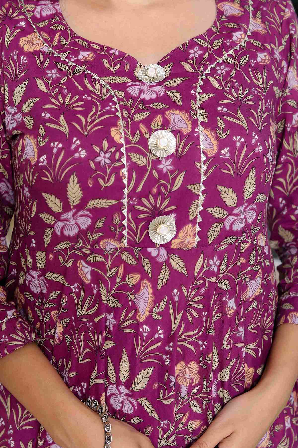 Purple Printed Anarkali Kurta
