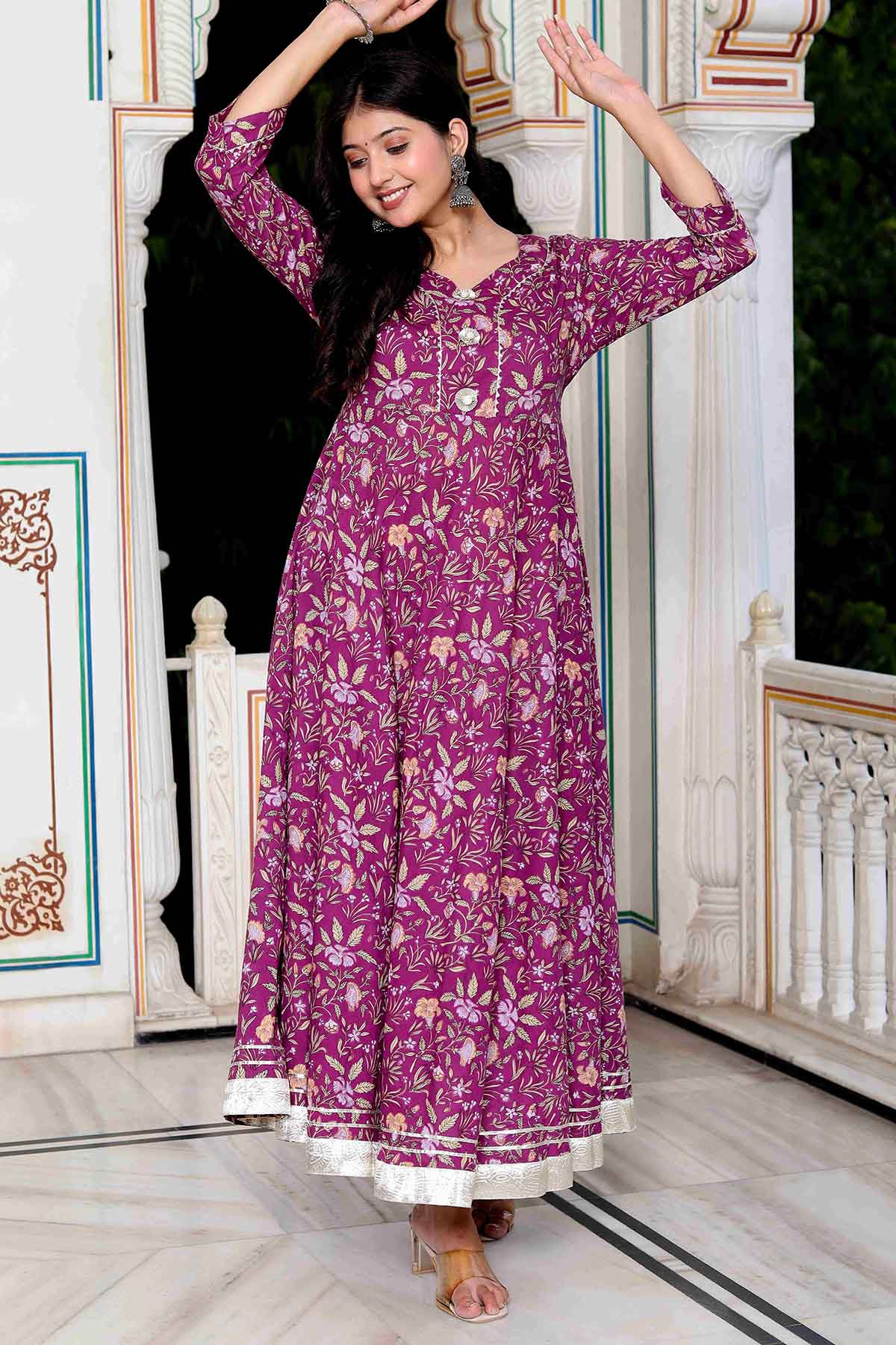 Purple Printed Anarkali Kurta