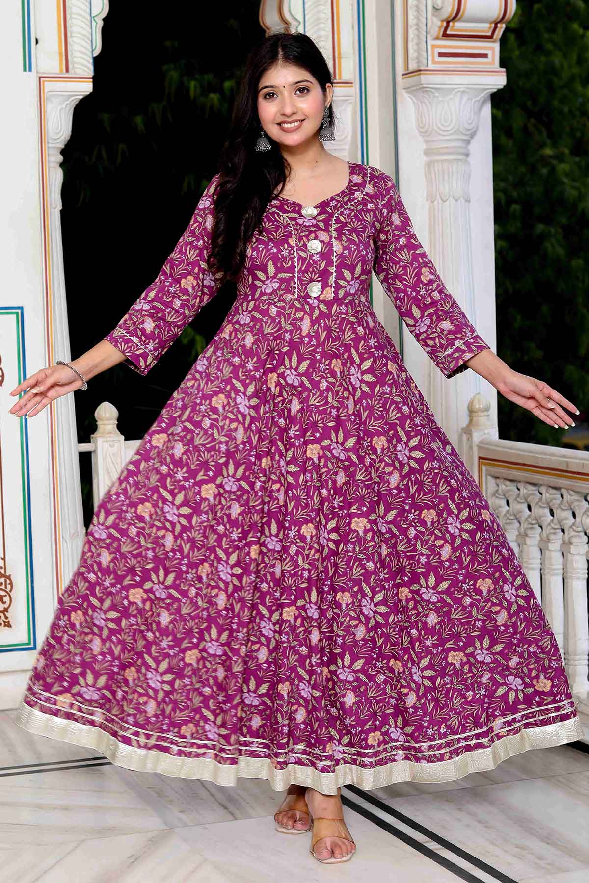 Buy Purple Printed Anarkali Kurta by Miravan for women online at ScrollnShops