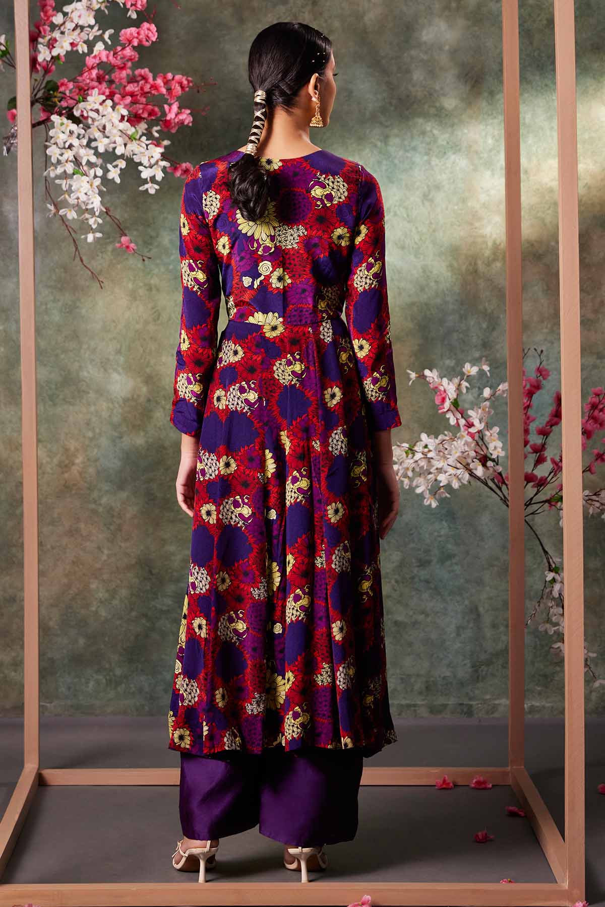 Purple Printed Anarkali Set