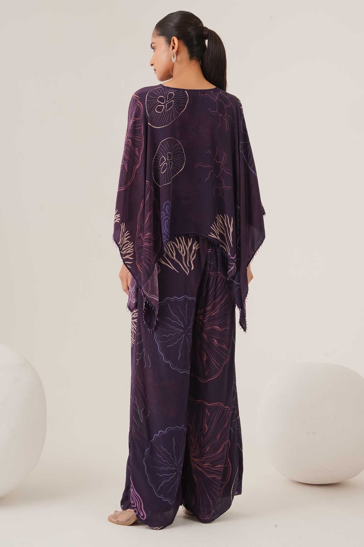 Purple Printed Crop Top & Pants