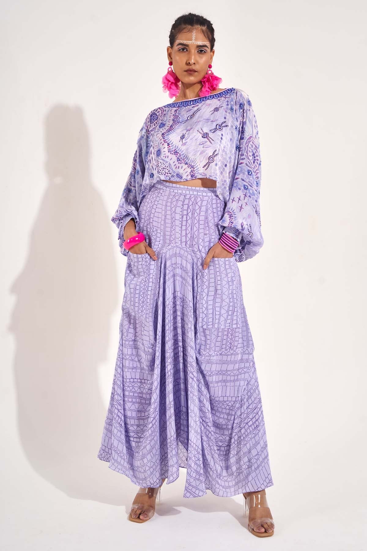 Buy Purple Printed Draped Skirt Online