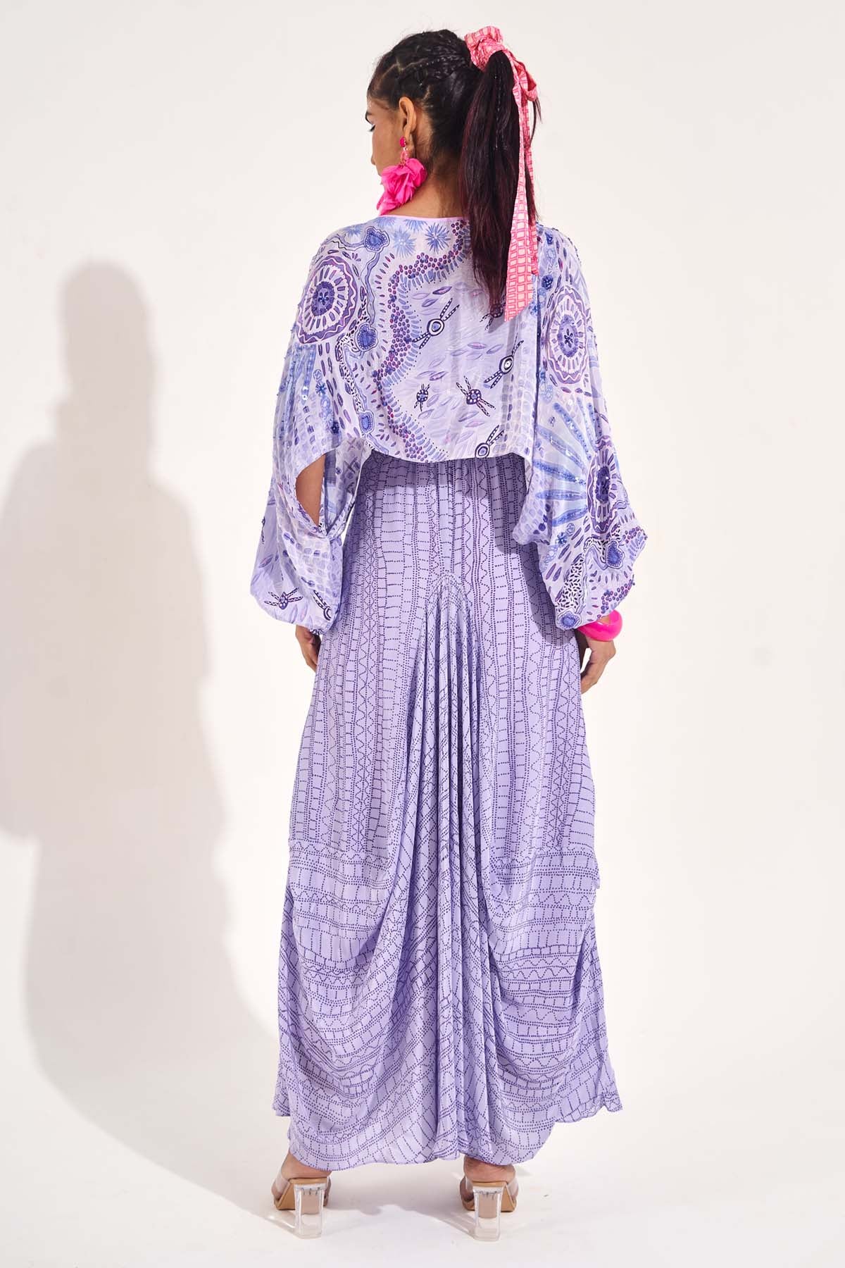 Purple Printed Draped Skirt