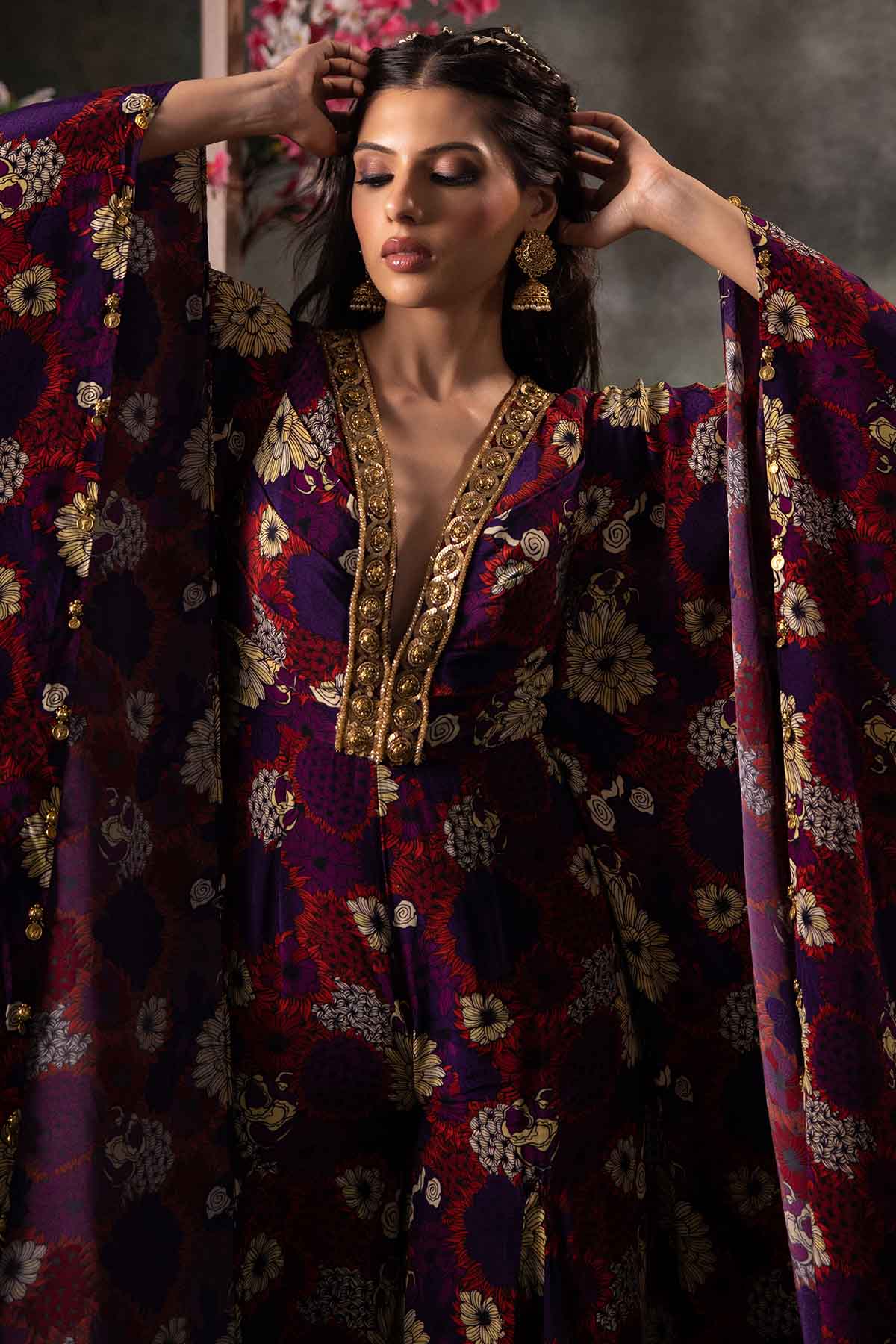 Purple Printed Kaftan Jumpsuit