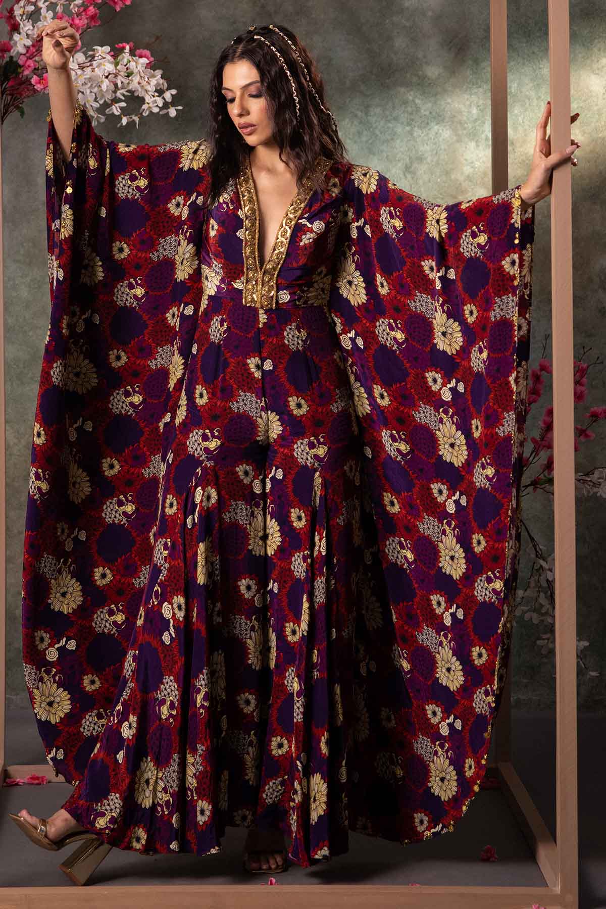 Buy Purple Printed Kaftan Jumpsuit by Mehak Murpana for women online at ScrollnShops